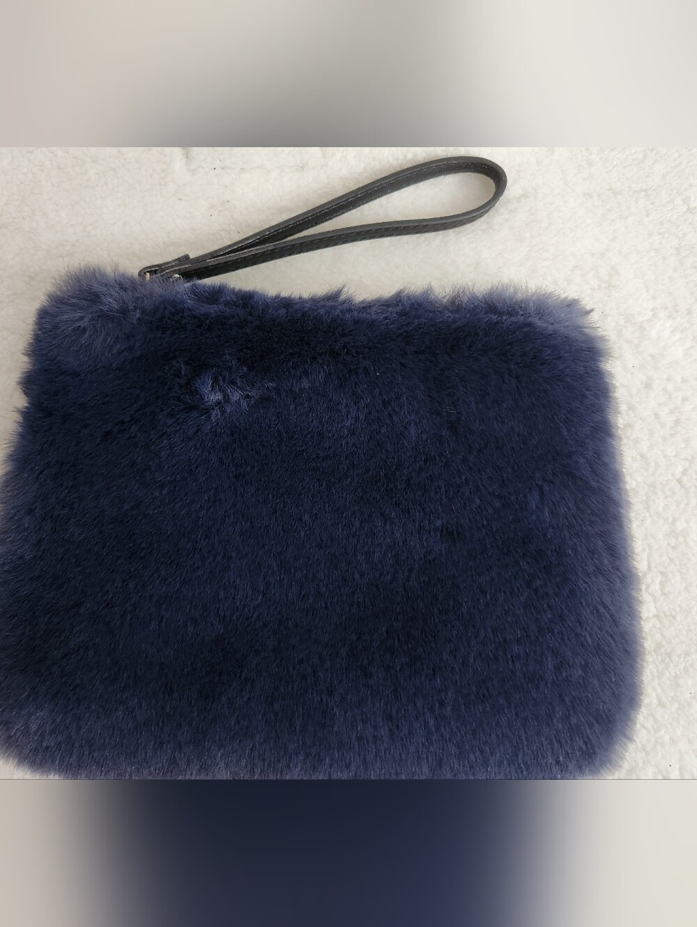 Faux Fur Wristlet Clutch in Navy